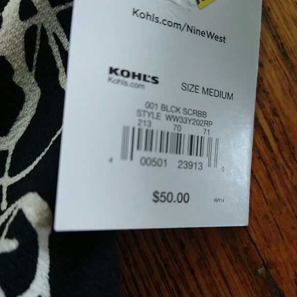 New Nine West Faux Wrap Mini Dress Women's Medium Long Sleeve Black Scribble - Picture 8 of 10